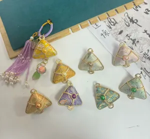 Chinese style brocade zongzi shape charm DIY pendant accessory for keychain bag decoration