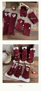 Neujahr rote Strick Beinlinge japanische Lolita Stil Schleife Stulpen warme Socken.