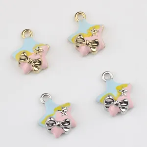Close up of alloy oil drop star bow charms detail, DIY handmade jewelry accessories making parts.