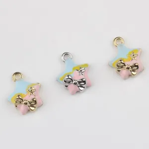 Alloy oil-drop bow star pendant detail showing cute DIY jewelry accessory for necklace.