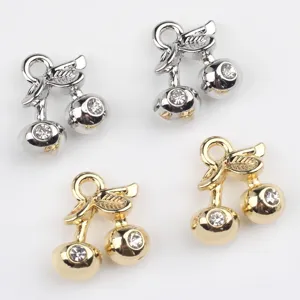 Exquisite alloy cubic zirconia cherry pendant charms for DIY jewelry making, bracelets and necklaces.
