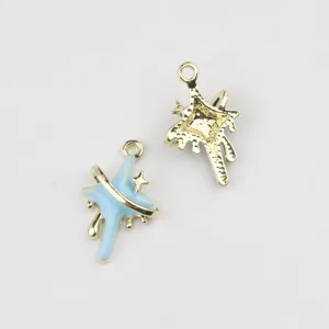 Ciondolo stella smalto oro e blu accessori per la creazione di collane e bracciali fai