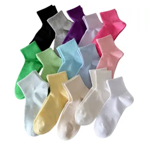 Bunte gerippte Baumwoll-Freizeitsocken für Damen Frühling Sommer atmungsaktive Socken