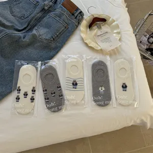 Women cute bear embroidery invisible boat socks cotton low cut casual shallow ankle socks