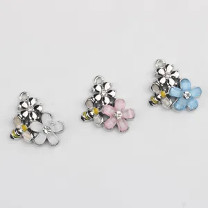 Pendentif abeille fleur strass émail alliage DIY bijoux breloque accessoires pièces