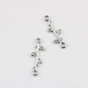 Silver alloy branch double-loop connector DIY jewelry accessories for bracelets or necklaces.