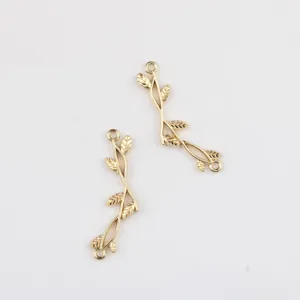 Gold alloy leaf branch jewelry connectors for DIY bracelets necklaces craft details view