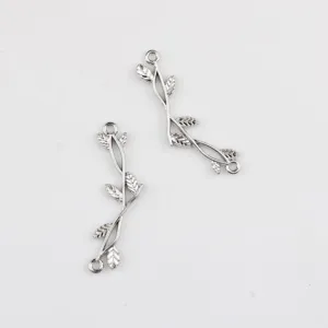 Minimalist silver alloy branch double-loop connectors for DIY bracelets and necklaces.