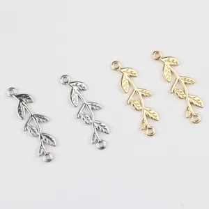 Gold and silver alloy leaf branch double loop connectors DIY bracelet necklace jewelry findings