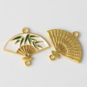 Legierung Fächer Anhänger Stecker Goldfarbe Bambusmuster DIY Armband Halskette Zubehör