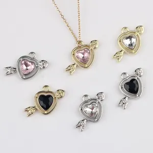 Ciondolo a Cuore con Freccia in Lega di Zinco e Strass per Fai da Te Bracciale Collana Orecchino Accessorio per Gioielli