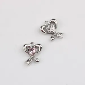 Alloy heart zircon pendant DIY jewelry accessories, charming cute silver charm for bracelet.