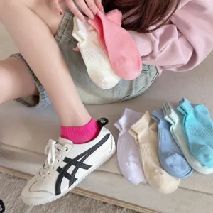 Damen Bonbon Farbe kurze Socken atmungsaktiv Baumwolle Sommer Freizeit Knöchel Bootssocken