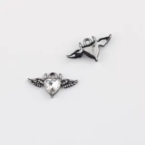 Minimalistische Legierung Zirkonia Teufelsflügel Herz Anhänger DIY Schmuck Zubehör