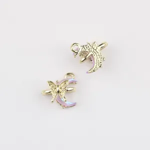 Gold Legierung Harz Mond Schmetterling Anhänger Charms für DIY Schmuck Armbänder.