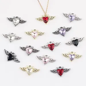 Minimalistischer Legierung Herz Dämon Flügel Anhänger Strass Einlage DIY Halskette Armband Schmuck Zubehör