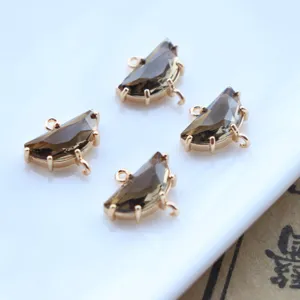 Gold plated brass smoky quartz half circle double loop pendants for DIY jewelry making.