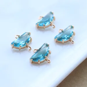 Gold plated blue crystal half circle double loop charms for DIY jewelry making necklaces