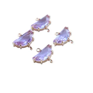 Copper plated gold crystal bezel double loop semi-circular pendant DIY jewelry accessory detail