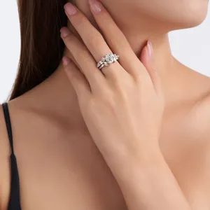 S925 zilveren moissaniet ring detailfoto, elegant marquise gestapeld ontwerp voor dames.