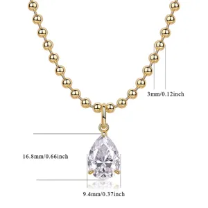 Goldene Perlenkette Halskette mit birnenschliff Moissanit Solitäranhängerschmuck für Damen