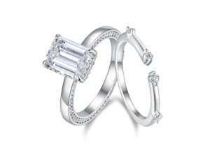 S925 zilveren smaragd geslepen moissanite stapelbare verlovingsring detailweergave hier.