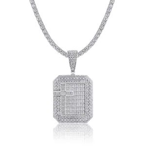 Collar con colgante de cruz estilo hip hop helado con piedras moissanite brillantes joyas unisex