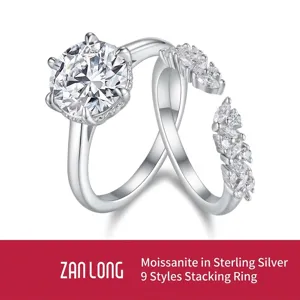 925 Sterling Zilver Marquise Moissaniet Ring Set voor Dames Stapelbare Smaragd Slijpvorm Bruiloft Verlovingsring Luxe Sieraden
