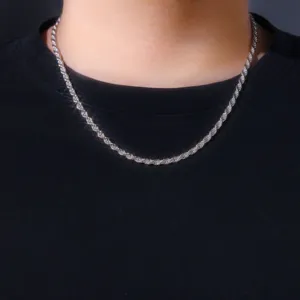 Collier chaîne en corde argentée pour hommes et femmes, bijoux tendance hip hop chic.