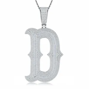 S925 argent pendentif lettre D gothique glacé collier bijoux hip hop brillant moissanite