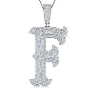 Pendentif Lettre F en Argent Sterling 925 Moissanite Brillante Bijou Hip Hop Detail