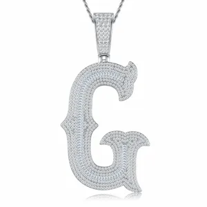 Pendentif Lettre G en Argent Sterling S925 Pavé de Moissanite Style Hip Hop Tendance
