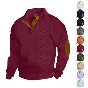 Pull-over en maille pour homme avec col montant, coudières et diverses couleurs