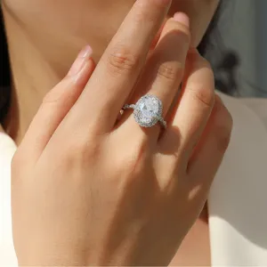 S925 Silver Oval Moissanite Engagement Ring Trendy Light Luxury Niche Design Jewelry