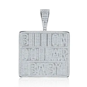 Colgante cuadrado hip hop de moissanita plata esterlina S925 letras diamante joyería unisex