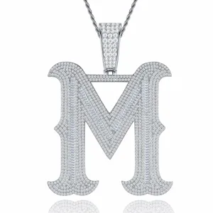Pendentif Lettre M en Argent Sterling 925 Style Hip Hop Moissanite Collier Bijoux
