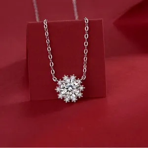 Collana con Pendente a Girasole in Argento Sterling 925 Catena Clavicola Diamante Delicata