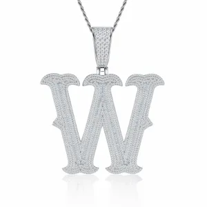 Pendentif lettre W en argent sterling 925 glacé moissanite bijou hip hop style détail