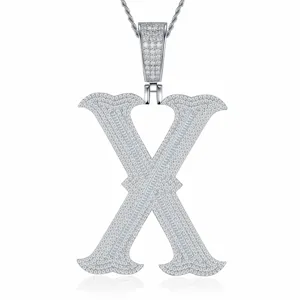 Pendentif Lettre X en Argent Sterling 925 Moissanite Collier Hip Hop Brillant