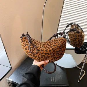 Sac bandoulière croissant imprimé léopard femme vintage sac boulette élégant sac