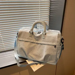 Light blue large capacity travel duffel bag stylish casual shoulder tote luggage bag for women