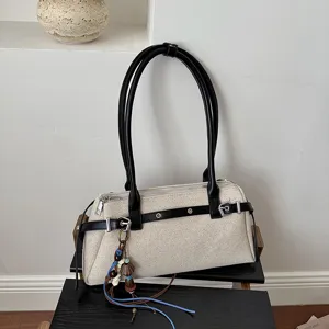 Sac à épaule vintage en toile pour femme cabas décontracté minimaliste avec boucle
