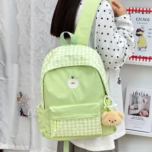 Sac à dos mignon japonais brodé de pommes à carreaux sac d'école léger pour étudiants