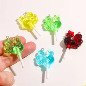 Colorful acrylic rooster lollipop charms, DIY handmade jewelry accessories and cute keychain pendants.