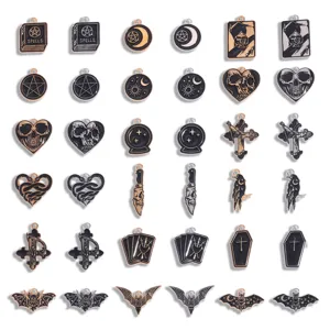 Gothic Zinklegering Emaille Bedeltjes Voor DIY Sieraden Maken Donkere Kruis Schedel Vleermuis Hangers Voor Ketting Sleutelhanger