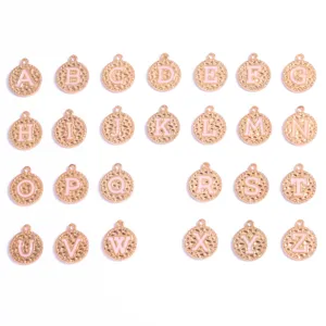 DIY Gold Metall Alphabet Buchstabe Charms mit rosa Emaillierung für Armbänder und Ketten.