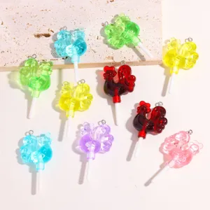 Colorful acrylic rooster lollipop charms for DIY jewelry, bag keychains, and handmade pendants.
