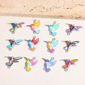 Colorful enamel hummingbird charms alloy DIY jewelry pendants for handmade necklaces and bracelets.