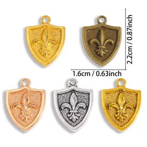 Vintage alloy shield charm pendants with fleur-de-lis design, perfect for DIY jewelry making.