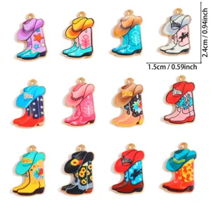 Bunte emaillierte Cowboy Stiefel Anhänger Legierung DIY Schmuck für Armband Halskette
